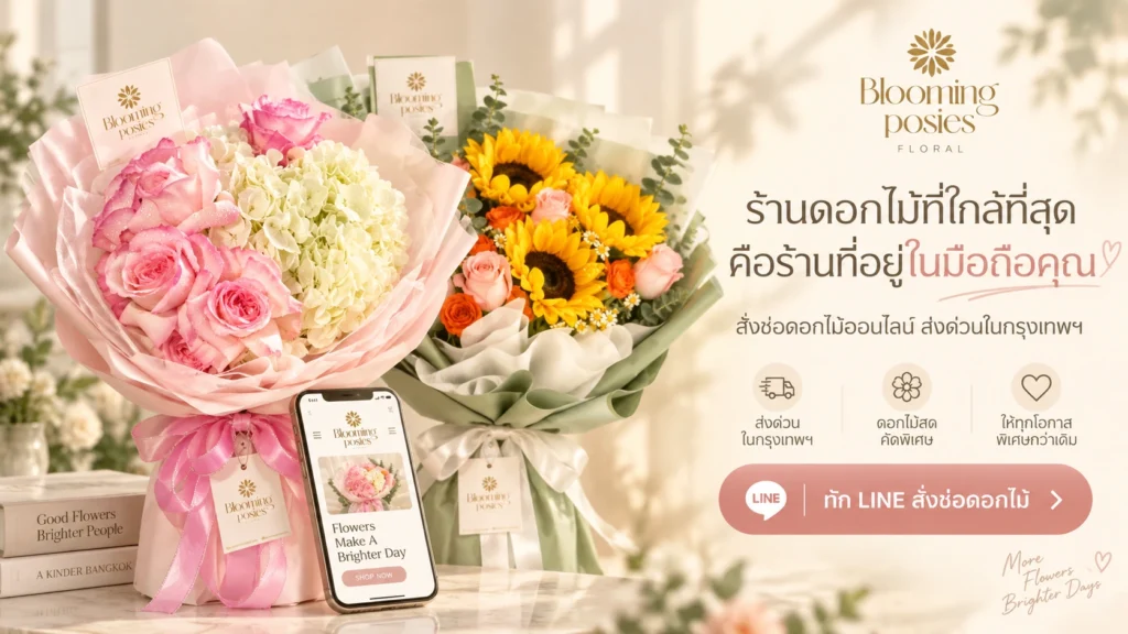 ร้านดอกไม้ใกล้ฉัน สั่งมือถือ จาก Blooming Posies BKK